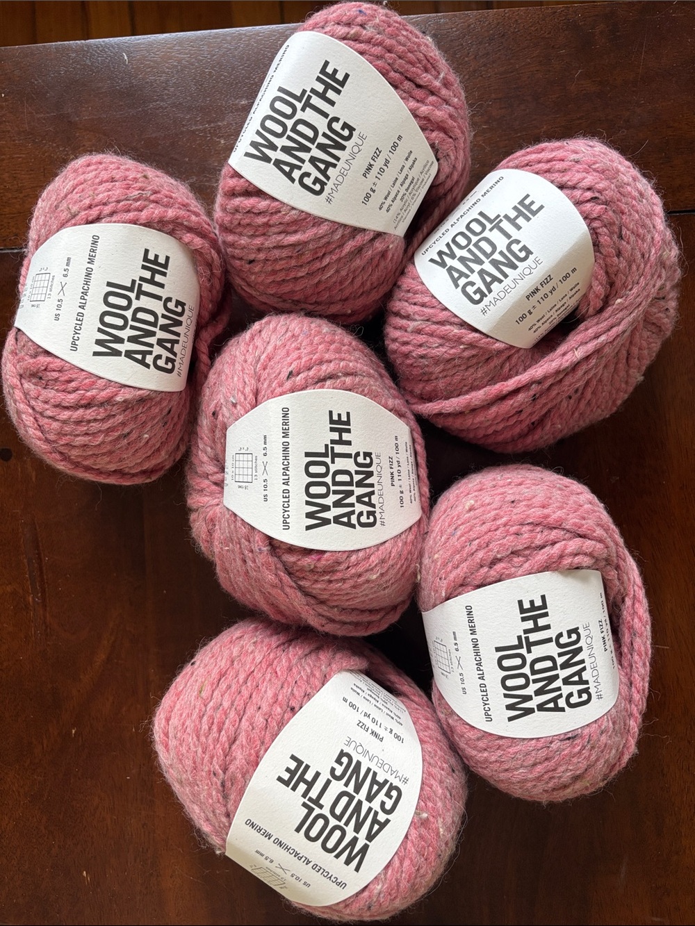 Wool and the Gang Upcycled Alpachino Merino Chunky Pink Yarn - 6 skeins